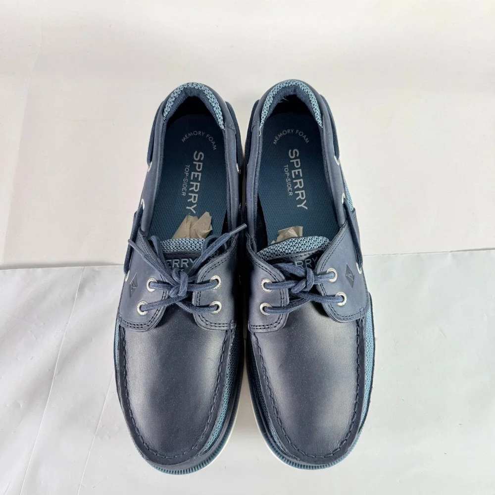 Sperry Surveyor 2-Eye MS LTH NVY Men's Size 10.5 W Navy Boat Shoes New
